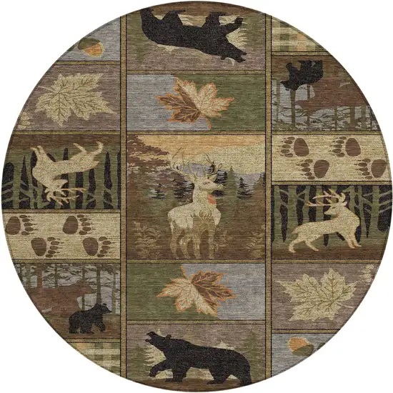 8' Chocolate And Black Round Bear Washable Indoor Outdoor Area Rug Photo 1