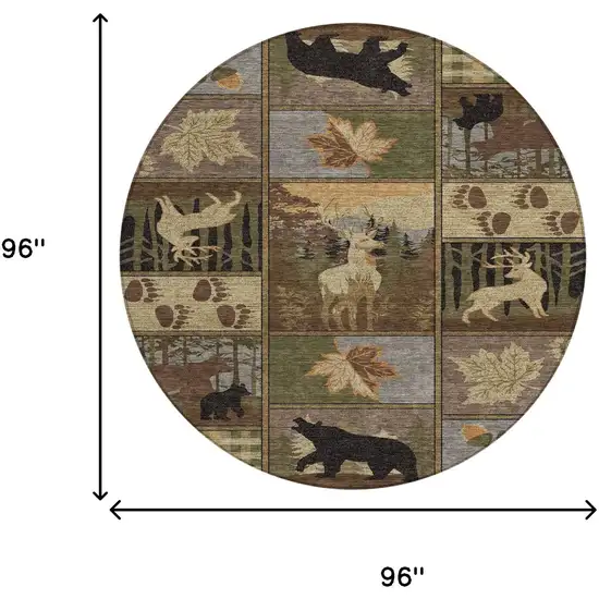 8' Chocolate And Black Round Bear Washable Indoor Outdoor Area Rug Photo 8