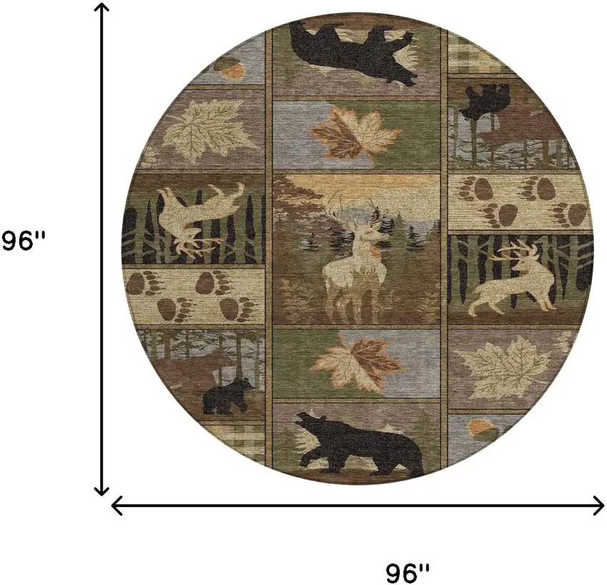 8' Chocolate And Black Round Bear Washable Indoor Outdoor Area Rug Photo 8