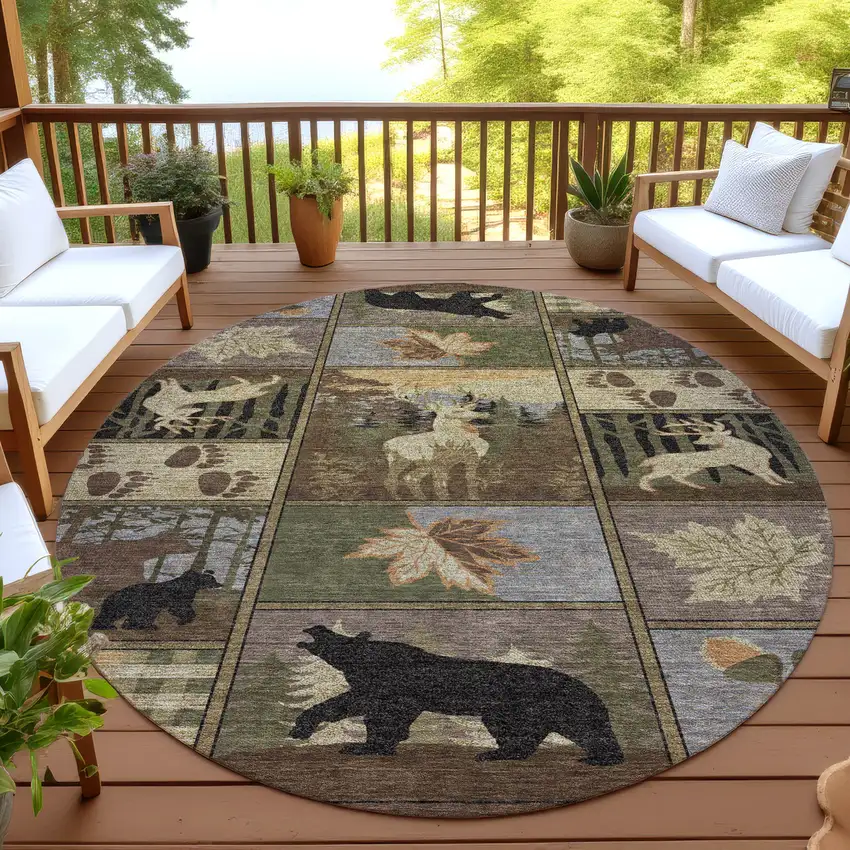 8' Chocolate And Black Round Bear Washable Indoor Outdoor Area Rug Photo 4