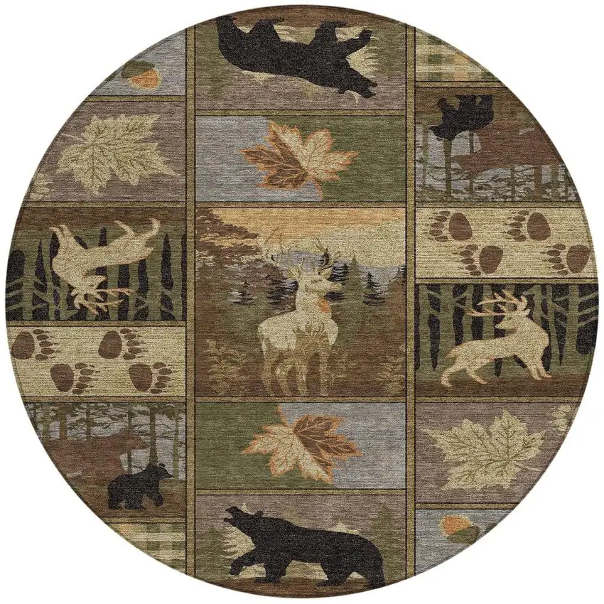 8' Chocolate And Black Round Bear Washable Indoor Outdoor Area Rug Photo 3