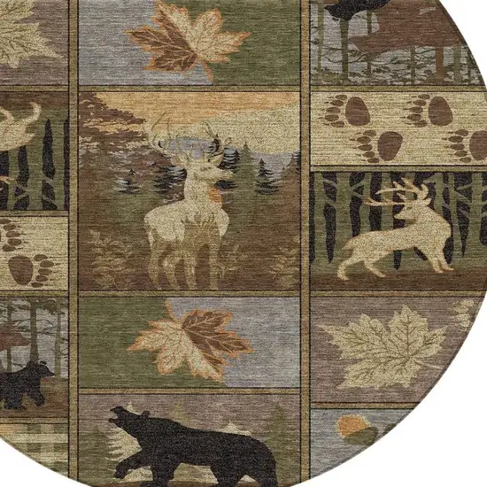 8' Chocolate And Black Round Bear Washable Indoor Outdoor Area Rug Photo 2