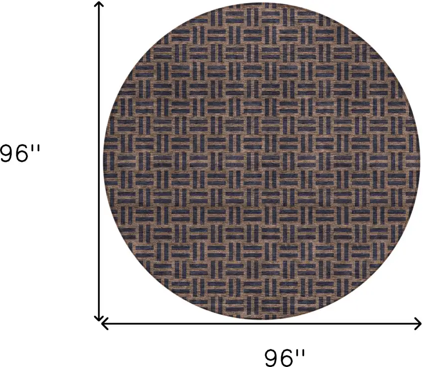 8' Chocolate And Black Round Geometric Washable Indoor Outdoor Area Rug Photo 3
