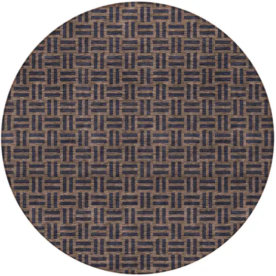 8' Chocolate And Black Round Geometric Washable Indoor Outdoor Area Rug Photo 4