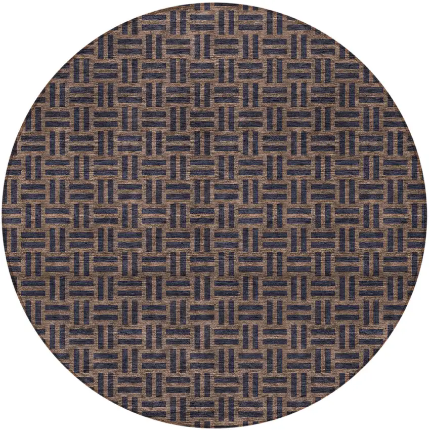 8' Chocolate And Black Round Geometric Washable Indoor Outdoor Area Rug Photo 4