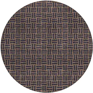 Photo of 8' Chocolate And Black Round Geometric Washable Indoor Outdoor Area Rug