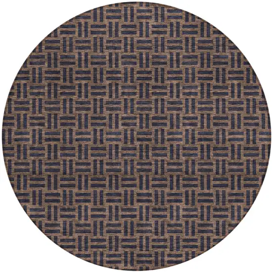 8' Chocolate And Black Round Geometric Washable Indoor Outdoor Area Rug Photo 2