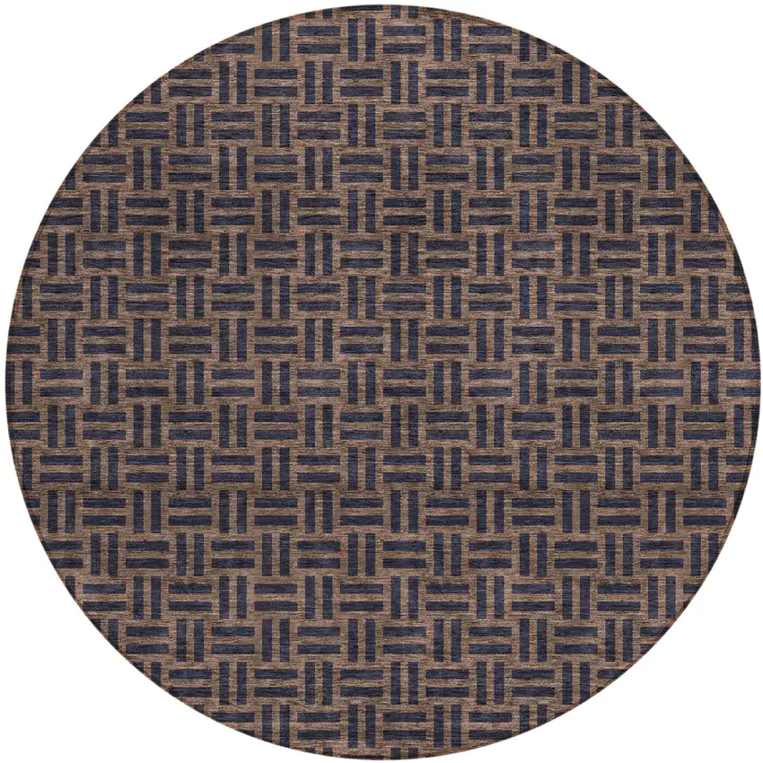 8' Chocolate And Black Round Geometric Washable Indoor Outdoor Area Rug Photo 2