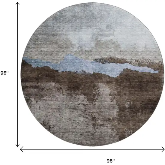 8' Chocolate And Blue Abstract Washable Round Rug With UV Protection Photo 9