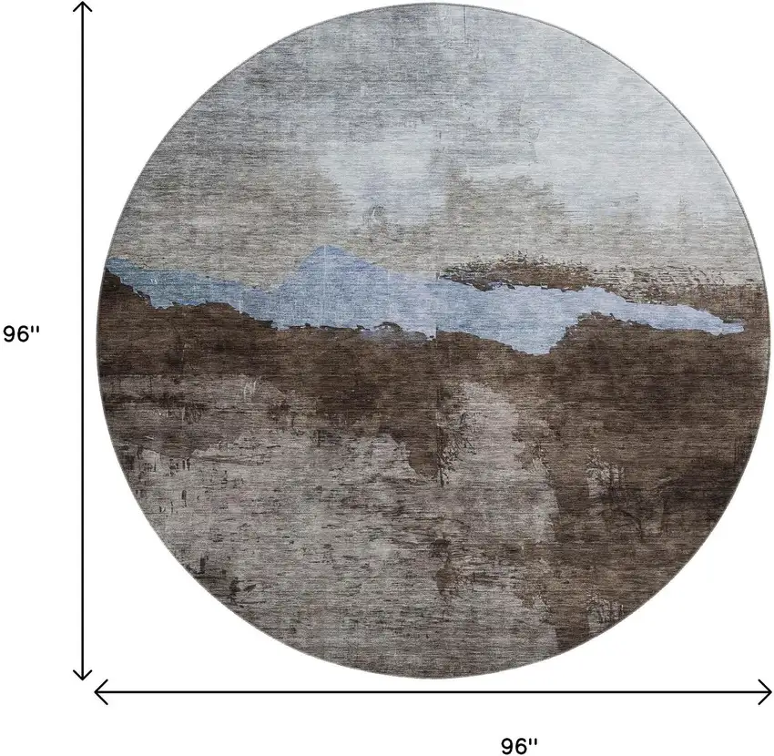 8' Chocolate And Blue Abstract Washable Round Rug With UV Protection Photo 9