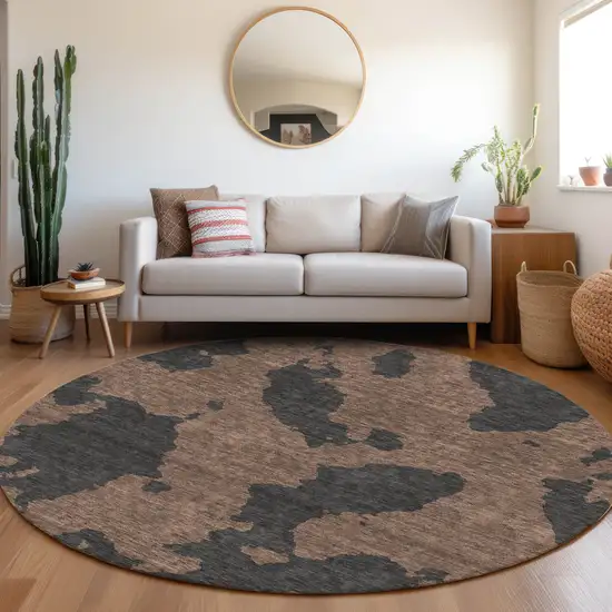 8' Chocolate And Brown Abstract Washable Round Rug With UV Protection Photo 4