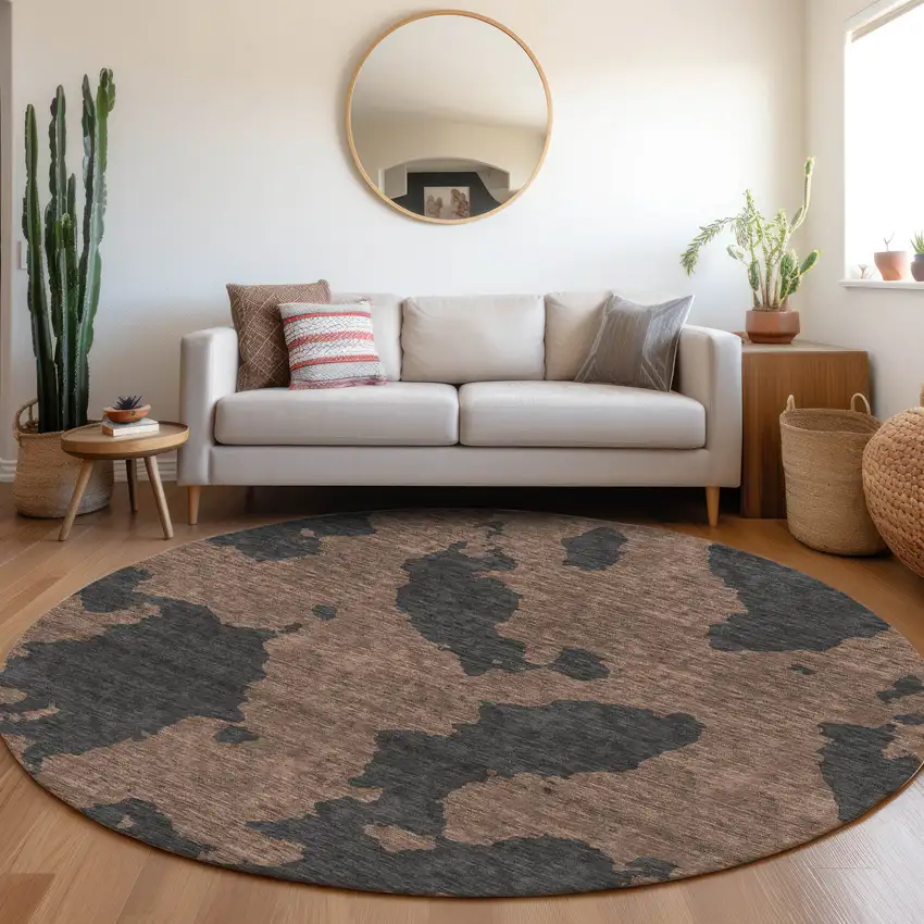 8' Chocolate And Brown Abstract Washable Round Rug With UV Protection Photo 4