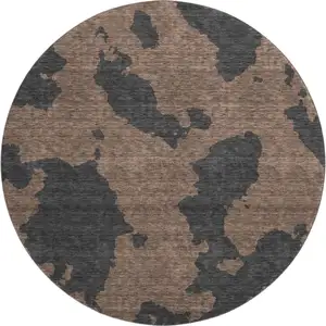 Photo of 8' Chocolate And Brown Abstract Washable Round Rug With UV Protection