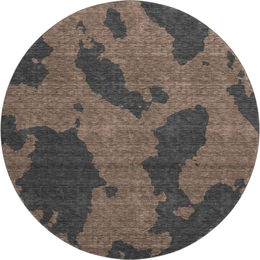 8' Chocolate And Brown Abstract Washable Round Rug With UV Protection Photo 1