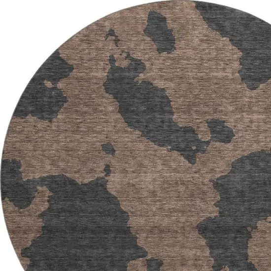 8' Chocolate And Brown Abstract Washable Round Rug With UV Protection Photo 2