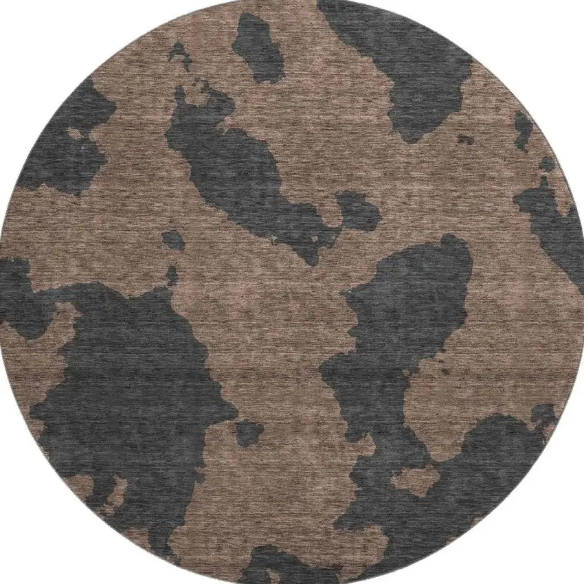 8' Chocolate And Brown Abstract Washable Round Rug With UV Protection Photo 3