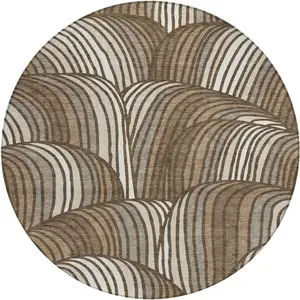Photo of 8' Chocolate And Brown Round Abstract Washable Indoor Outdoor Area Rug