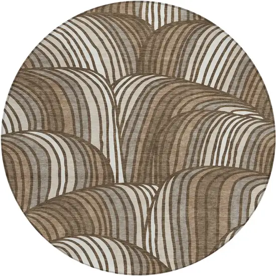 8' Chocolate And Brown Round Abstract Washable Indoor Outdoor Area Rug Photo 1