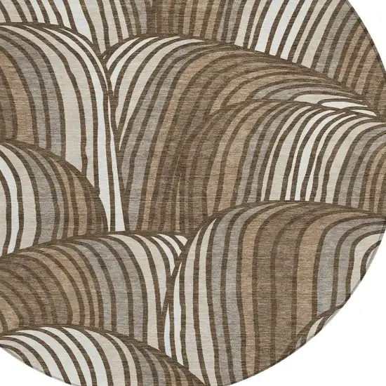 8' Chocolate And Brown Round Abstract Washable Indoor Outdoor Area Rug Photo 2