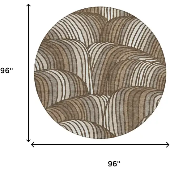 8' Chocolate And Brown Round Abstract Washable Indoor Outdoor Area Rug Photo 8
