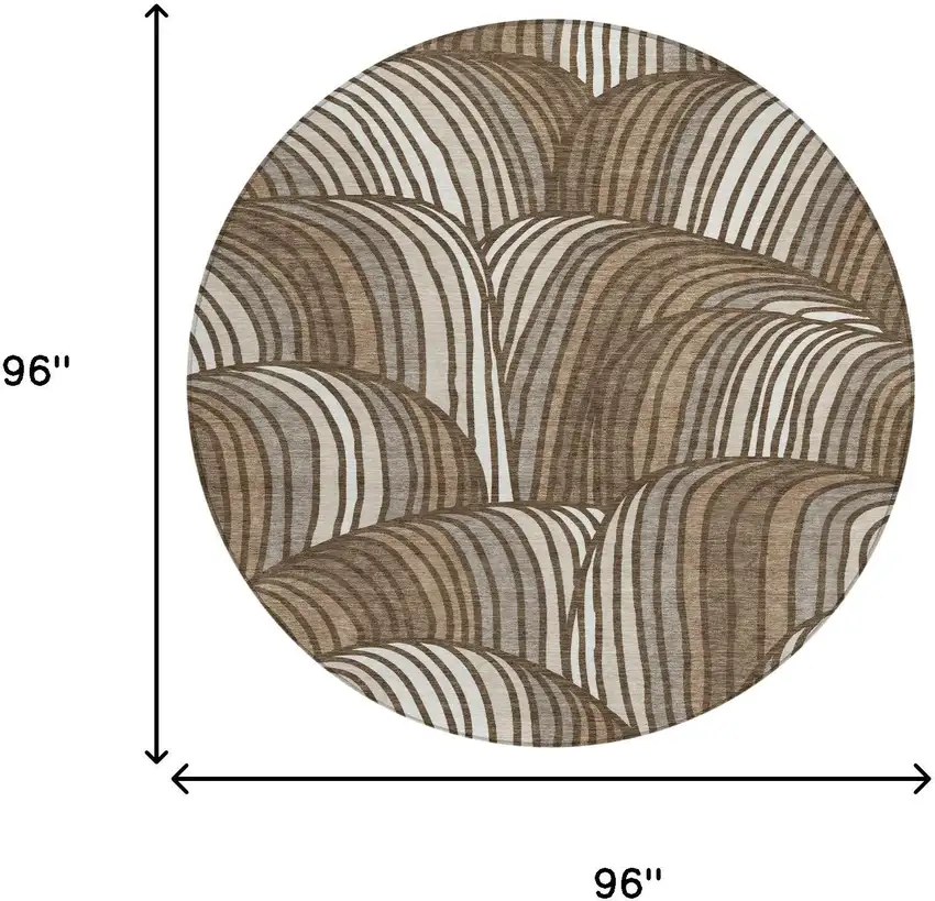 8' Chocolate And Brown Round Abstract Washable Indoor Outdoor Area Rug Photo 8