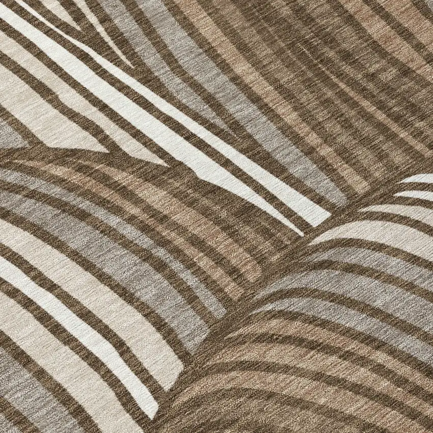 8' Chocolate And Brown Round Abstract Washable Indoor Outdoor Area Rug Photo 7