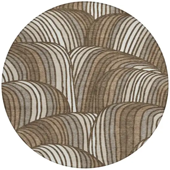 8' Chocolate And Brown Round Abstract Washable Indoor Outdoor Area Rug Photo 3