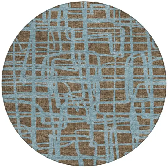 8' Chocolate And Brown Round Abstract Washable Indoor Outdoor Area Rug Photo 4