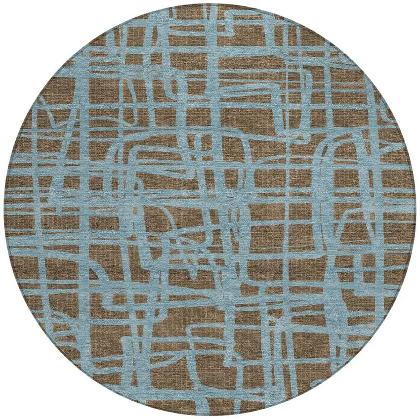 8' Chocolate And Brown Round Abstract Washable Indoor Outdoor Area Rug Photo 4