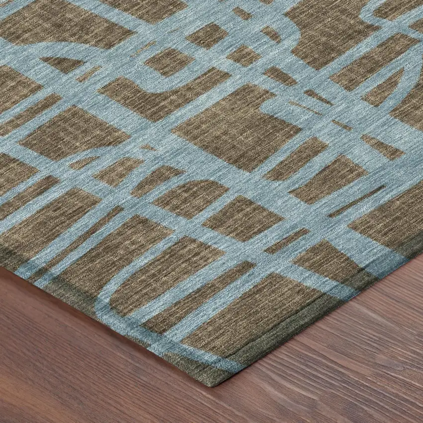 8' Chocolate And Brown Round Abstract Washable Indoor Outdoor Area Rug Photo 5