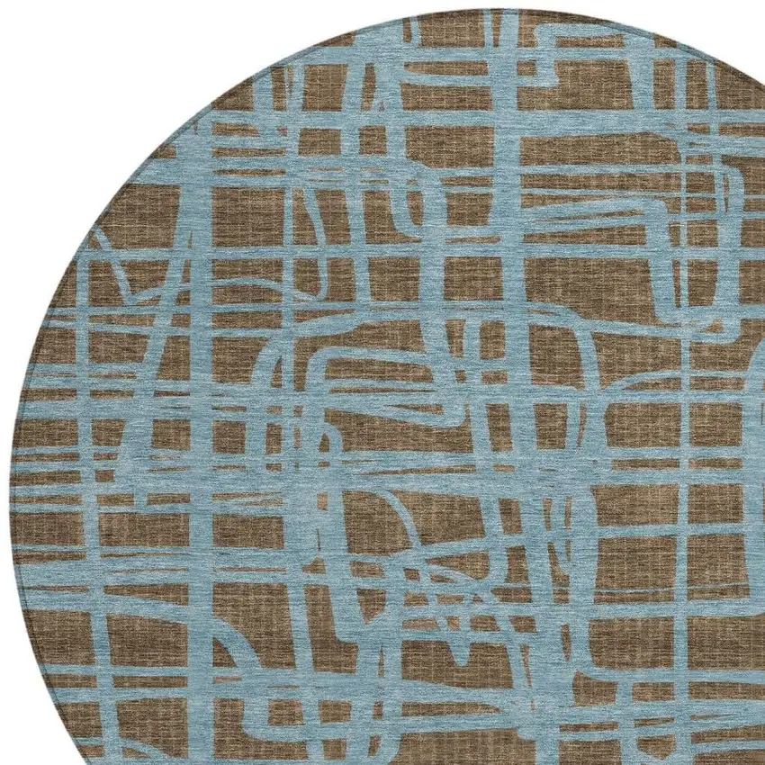 8' Chocolate And Brown Round Abstract Washable Indoor Outdoor Area Rug Photo 3