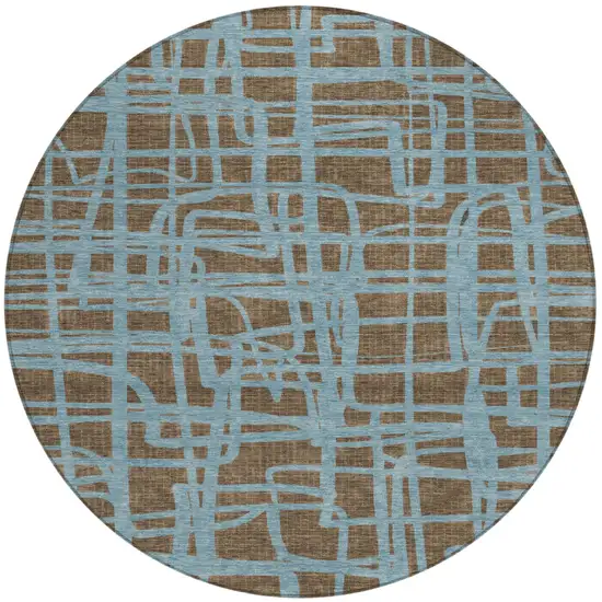 8' Chocolate And Brown Round Abstract Washable Indoor Outdoor Area Rug Photo 2