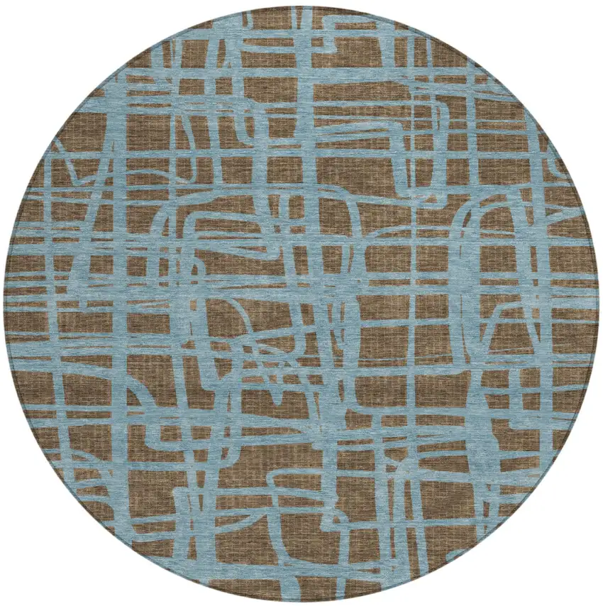 8' Chocolate And Brown Round Abstract Washable Indoor Outdoor Area Rug Photo 2
