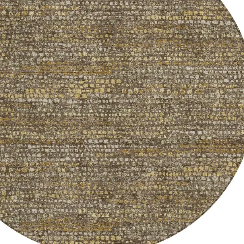 8' Chocolate And Brown Round Abstract Washable Indoor Outdoor Area Rug Photo 2