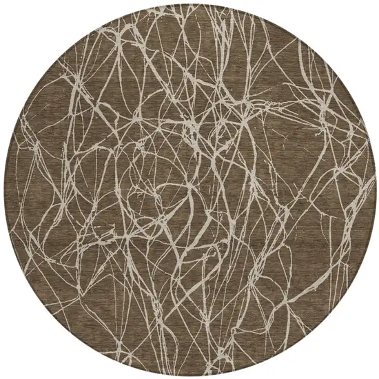 8' Chocolate And Brown Round Abstract Washable Indoor Outdoor Area Rug Photo 2