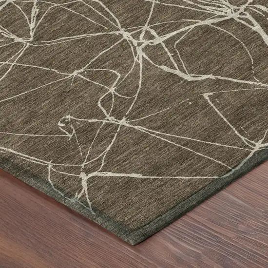 8' Chocolate And Brown Round Abstract Washable Indoor Outdoor Area Rug Photo 3