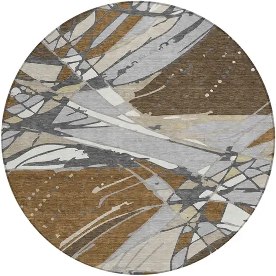 8' Chocolate And Brown Round Abstract Washable Indoor Outdoor Area Rug Photo 3