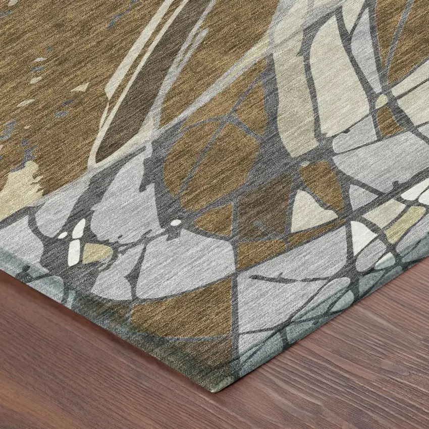 8' Chocolate And Brown Round Abstract Washable Indoor Outdoor Area Rug Photo 4