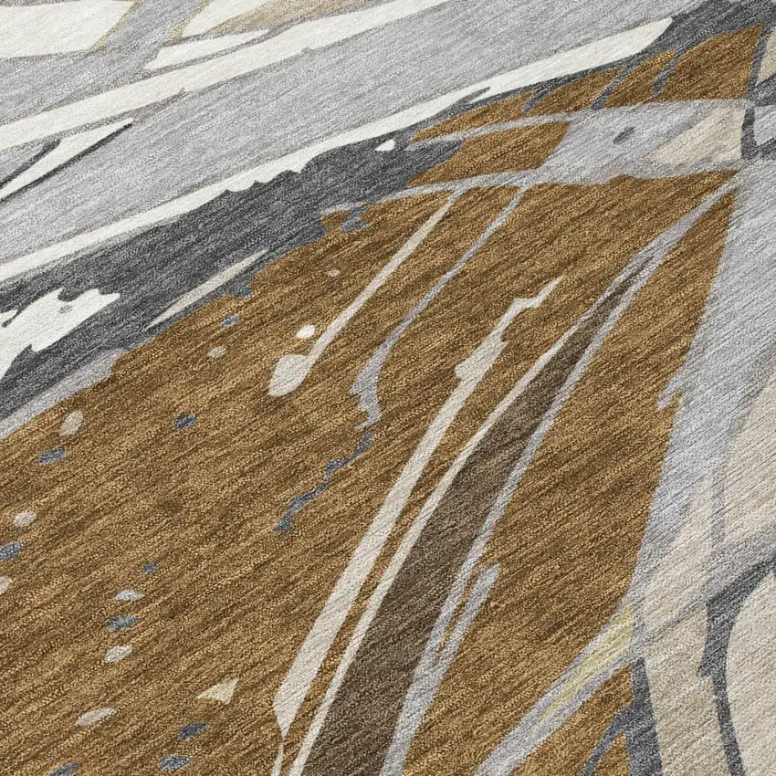 8' Chocolate And Brown Round Abstract Washable Indoor Outdoor Area Rug Photo 2