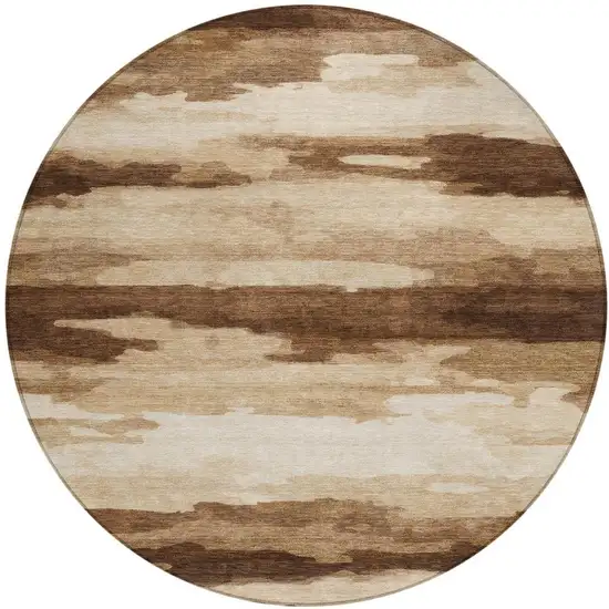 8' Chocolate And Brown Round Abstract Washable Indoor Outdoor Area Rug Photo 1