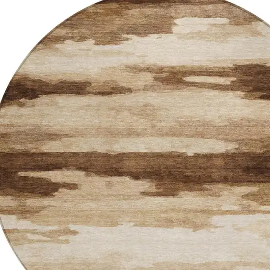 8' Chocolate And Brown Round Abstract Washable Indoor Outdoor Area Rug Photo 7