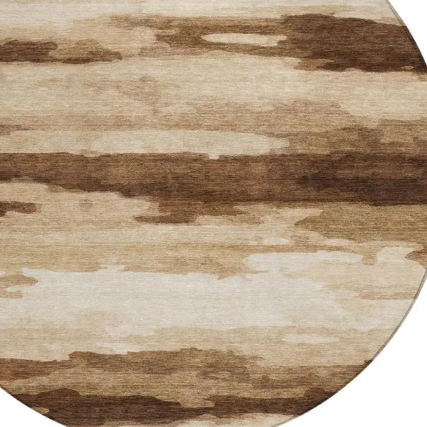 8' Chocolate And Brown Round Abstract Washable Indoor Outdoor Area Rug Photo 2