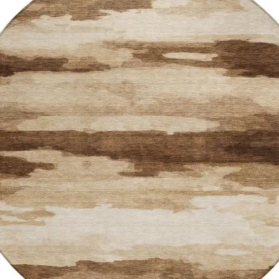 8' Chocolate And Brown Round Abstract Washable Indoor Outdoor Area Rug Photo 6