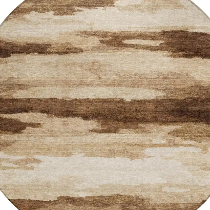 8' Chocolate And Brown Round Abstract Washable Indoor Outdoor Area Rug Photo 6