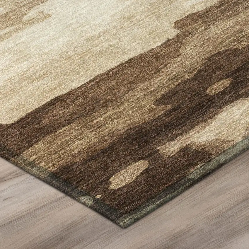 8' Chocolate And Brown Round Abstract Washable Indoor Outdoor Area Rug Photo 9