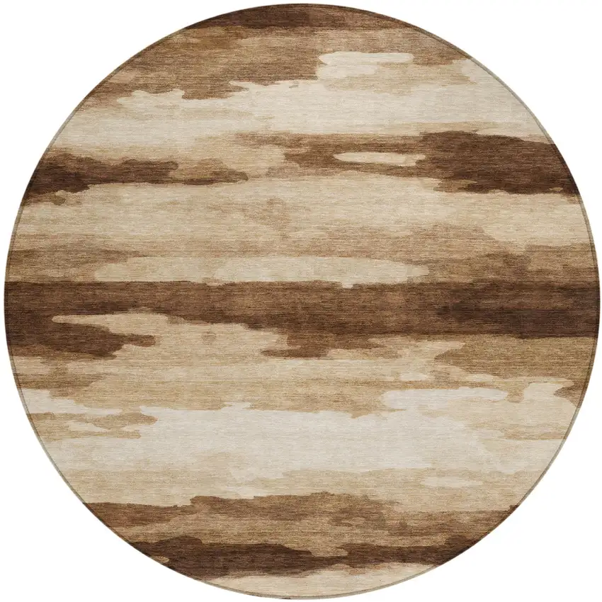 8' Chocolate And Brown Round Abstract Washable Indoor Outdoor Area Rug Photo 3
