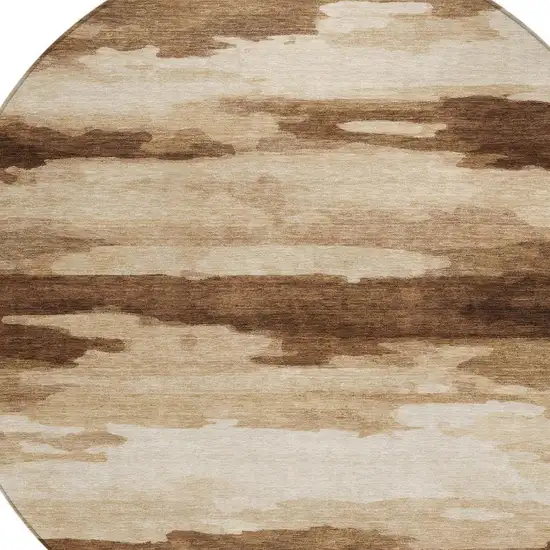 8' Chocolate And Brown Round Abstract Washable Indoor Outdoor Area Rug Photo 8