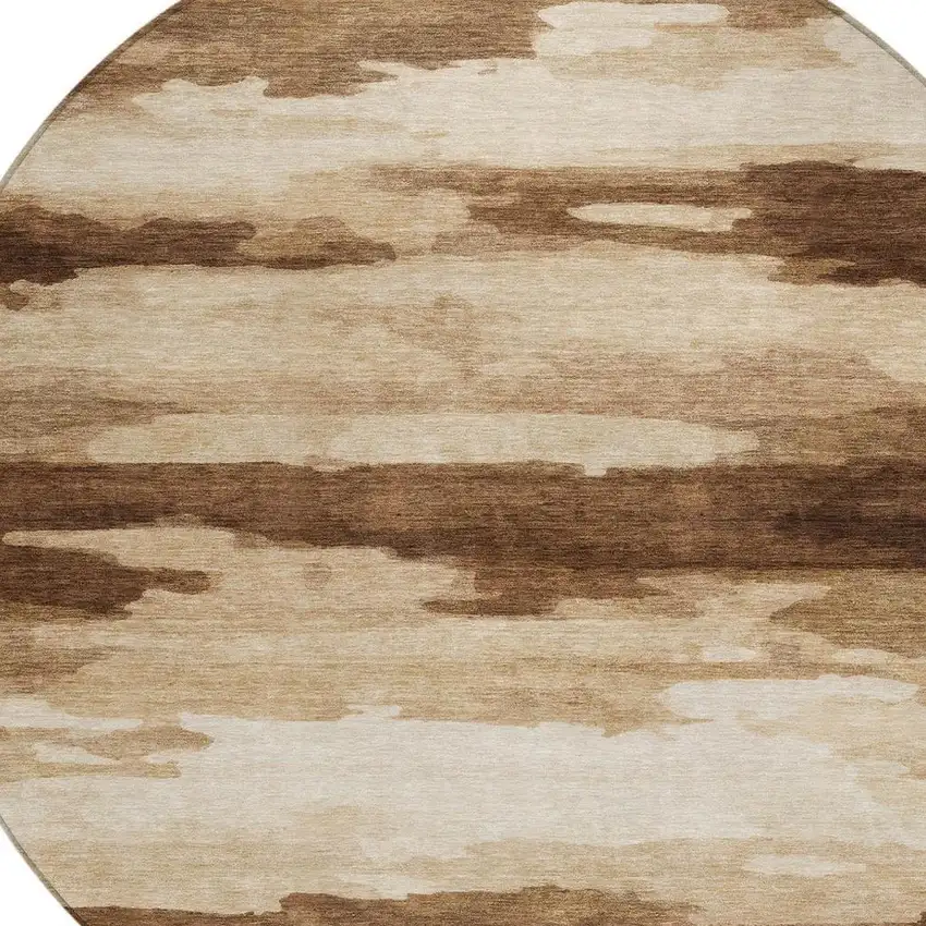 8' Chocolate And Brown Round Abstract Washable Indoor Outdoor Area Rug Photo 8