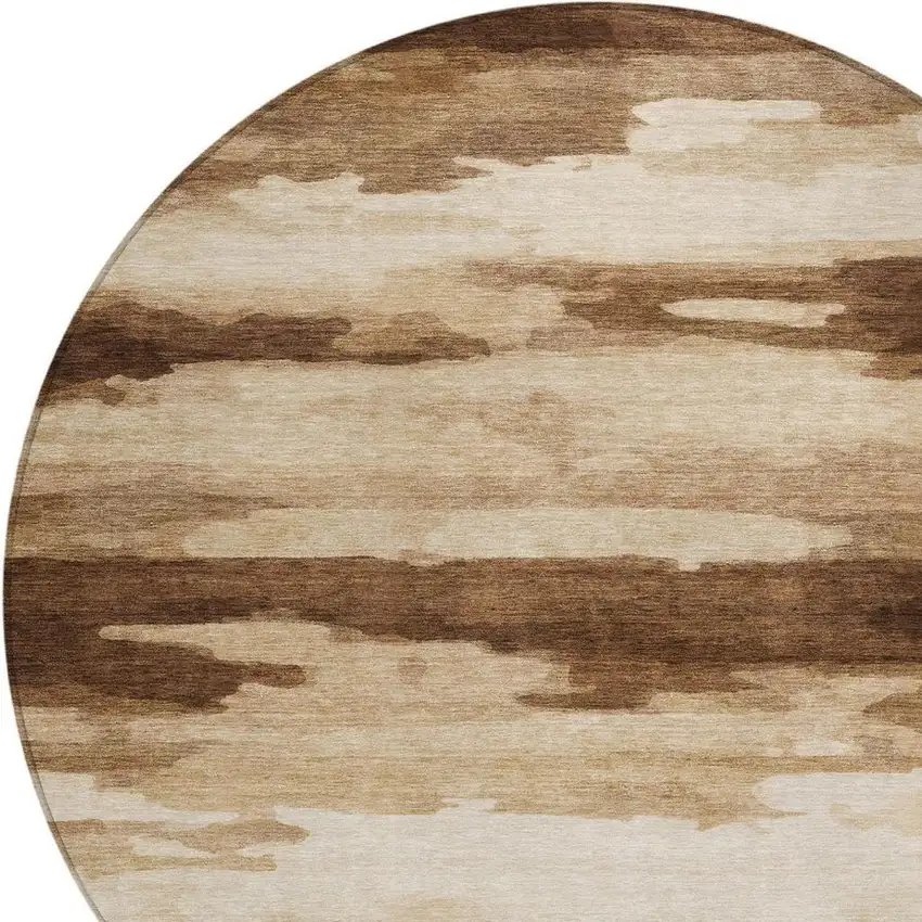 8' Chocolate And Brown Round Abstract Washable Indoor Outdoor Area Rug Photo 4
