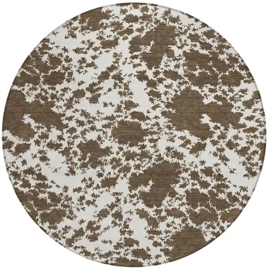 8' Chocolate And Brown Round Abstract Washable Indoor Outdoor Area Rug Photo 1